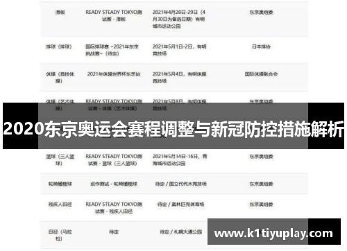 2020东京奥运会赛程调整与新冠防控措施解析